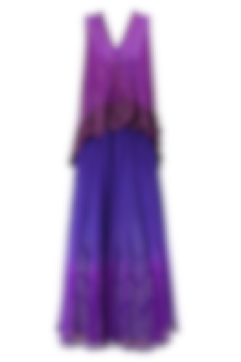 Purple Embroidered Flared Top and Lehenga Skirt Set by Krishna Mehta