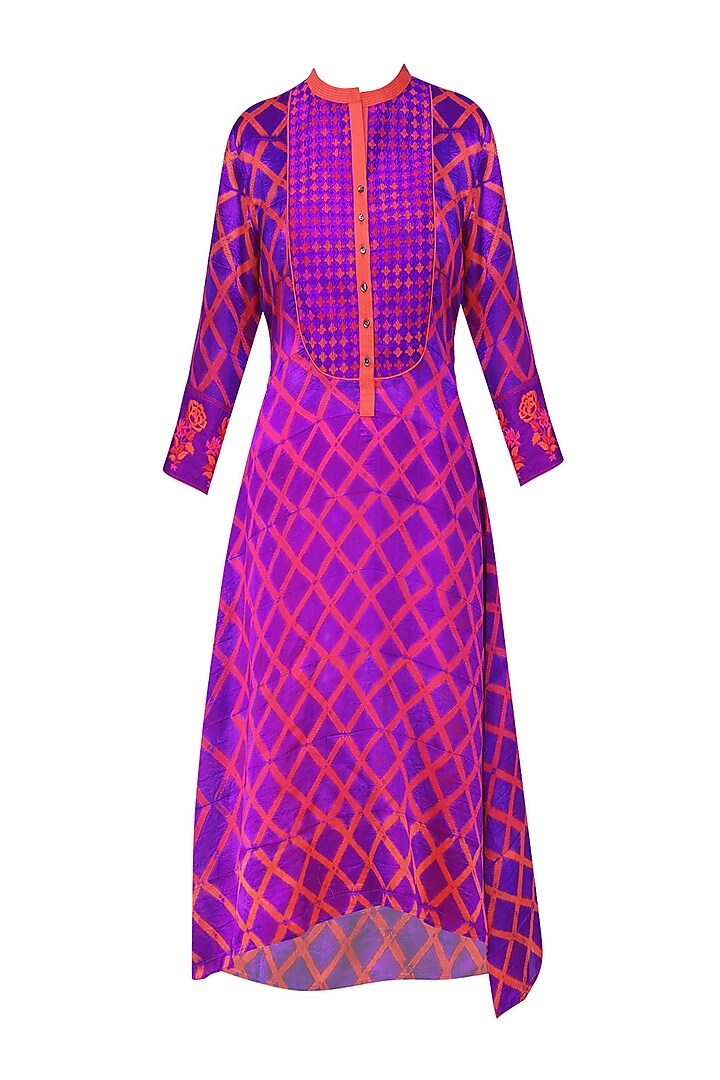Purple and Red Tye and Dye Printed Tunic by Krishna Mehta
