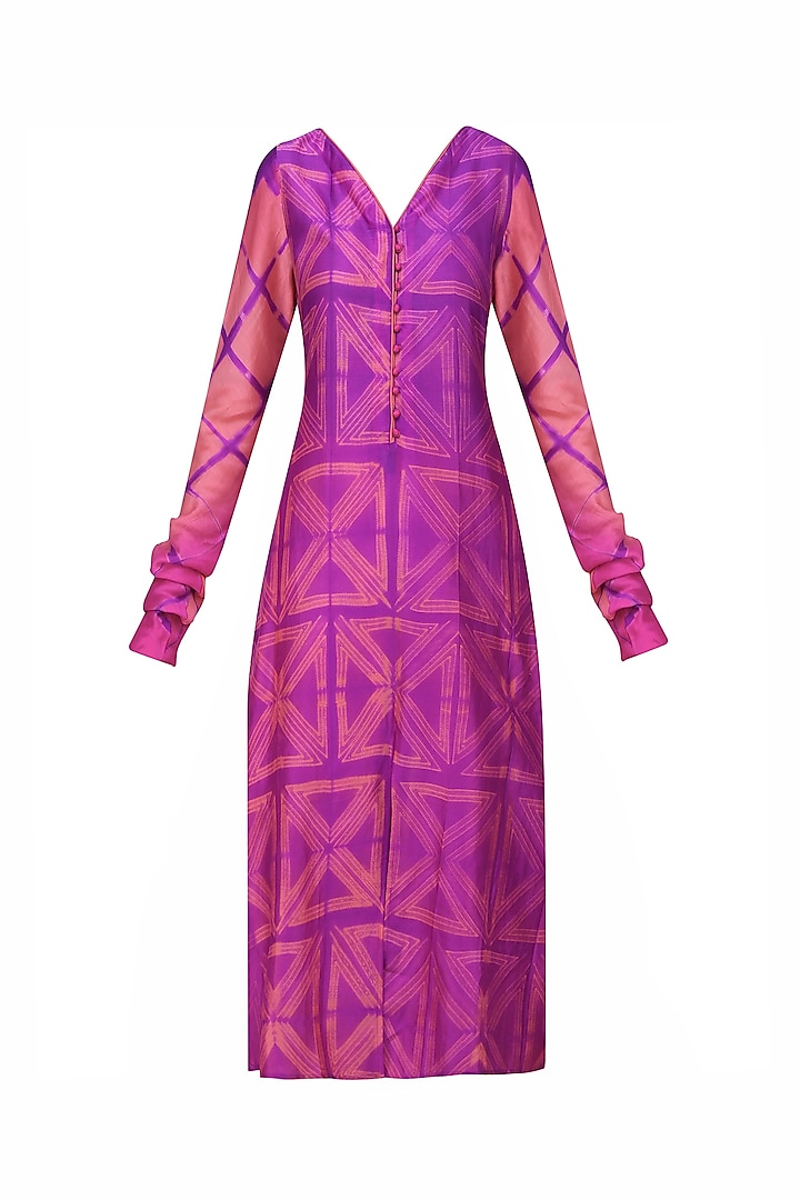 Peach and Purple Tye and Dye Printed Tunic by Krishna Mehta