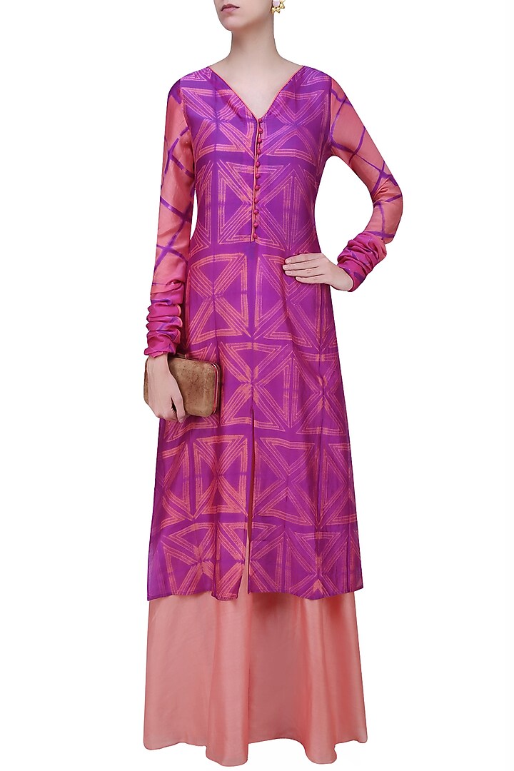 Peach and purple tye and dye printed tunic available only at Pernia's Pop Up Shop.
