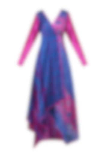 Magenta and indigo angrakha style tye and dye tunic available only at Pernia's Pop Up Shop.
