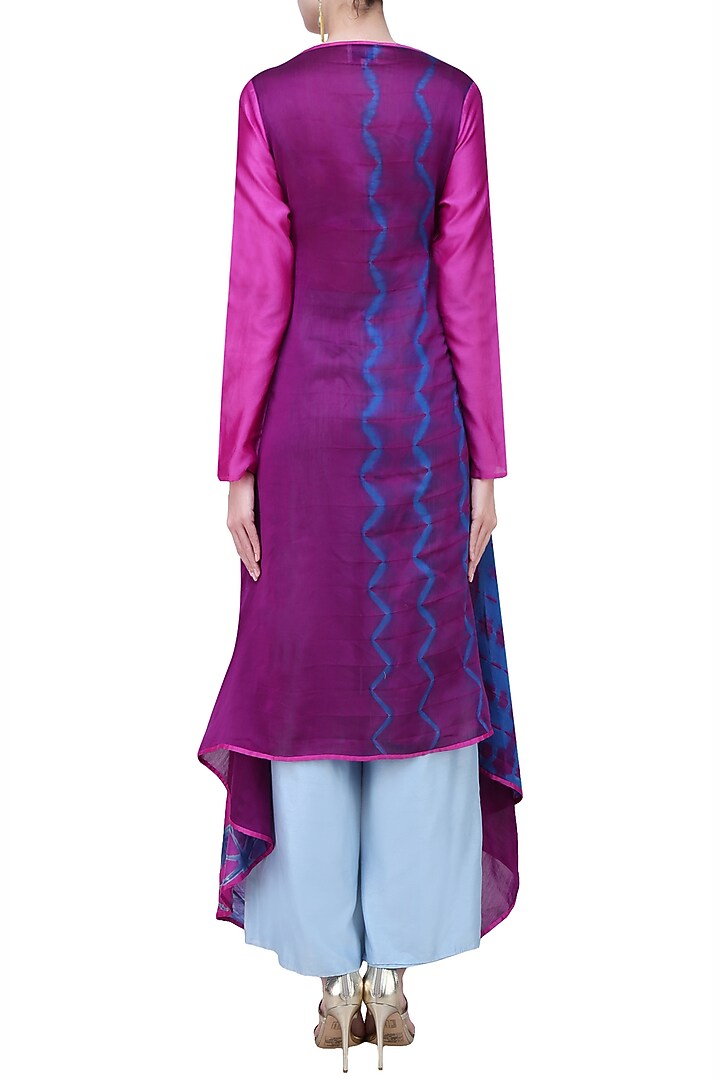 Magenta and indigo angrakha style tye and dye tunic available only at Pernia's Pop Up Shop.