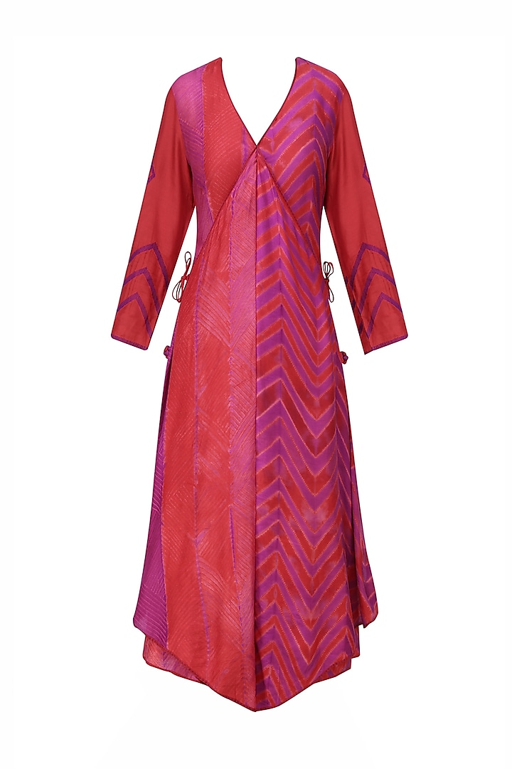 Red and Purple Tye and Dye Printed Tunic by Krishna Mehta