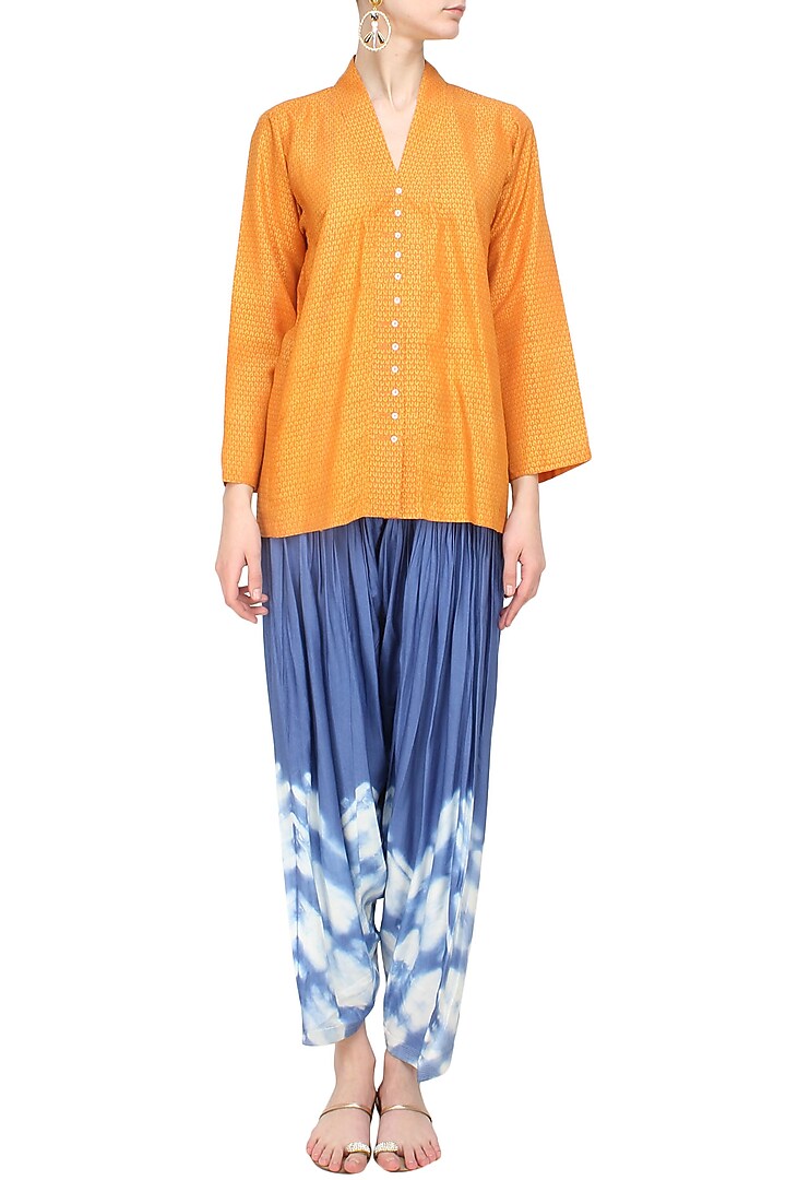 Indigo blue tye and dye printed harem dhoti pants available only at Pernia's Pop Up Shop.