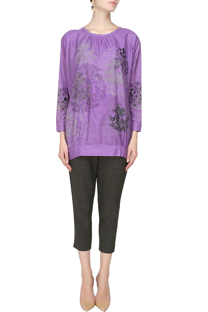 Purple printed tunic with black printed pants available only at Pernia's Pop Up Shop.