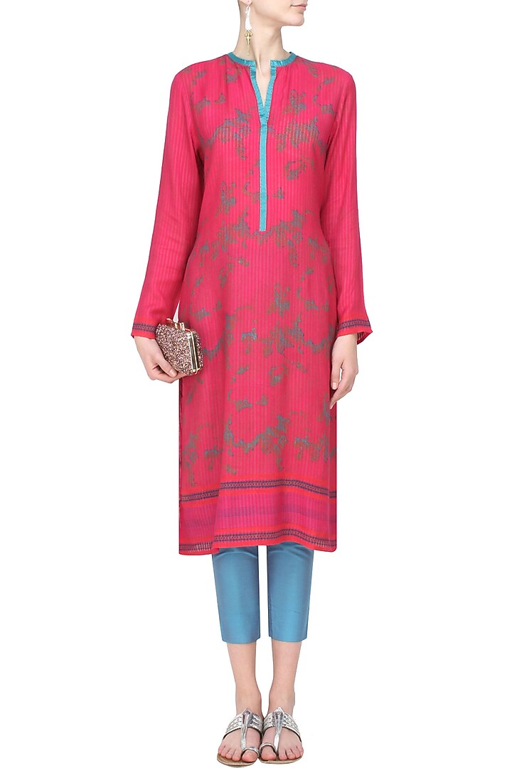 Fuschia pink printed striped tunic with aqua blue pants available only at Pernia's Pop Up Shop.