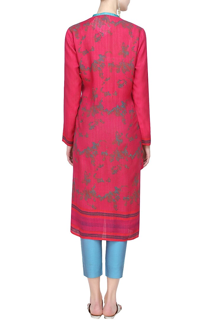 Fuschia pink printed striped tunic with aqua blue pants available only at Pernia's Pop Up Shop.