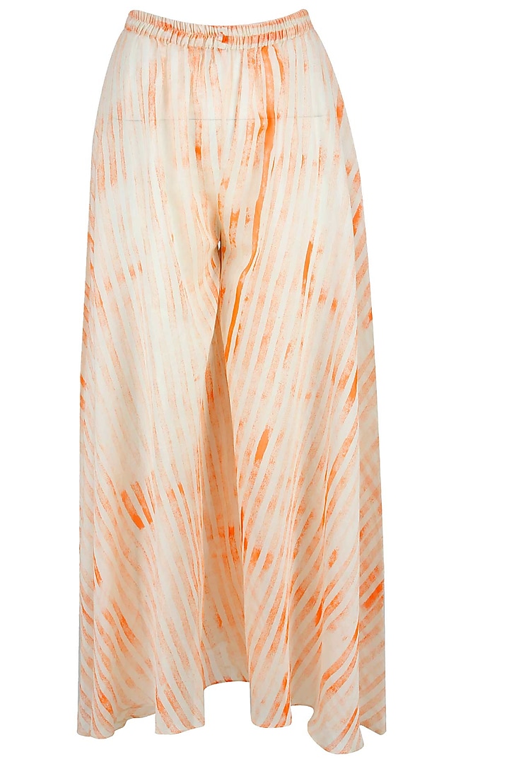 Bright orange tie dye embroidered kurta with block printed palazzos available only at Pernia's Pop-Up Shop.