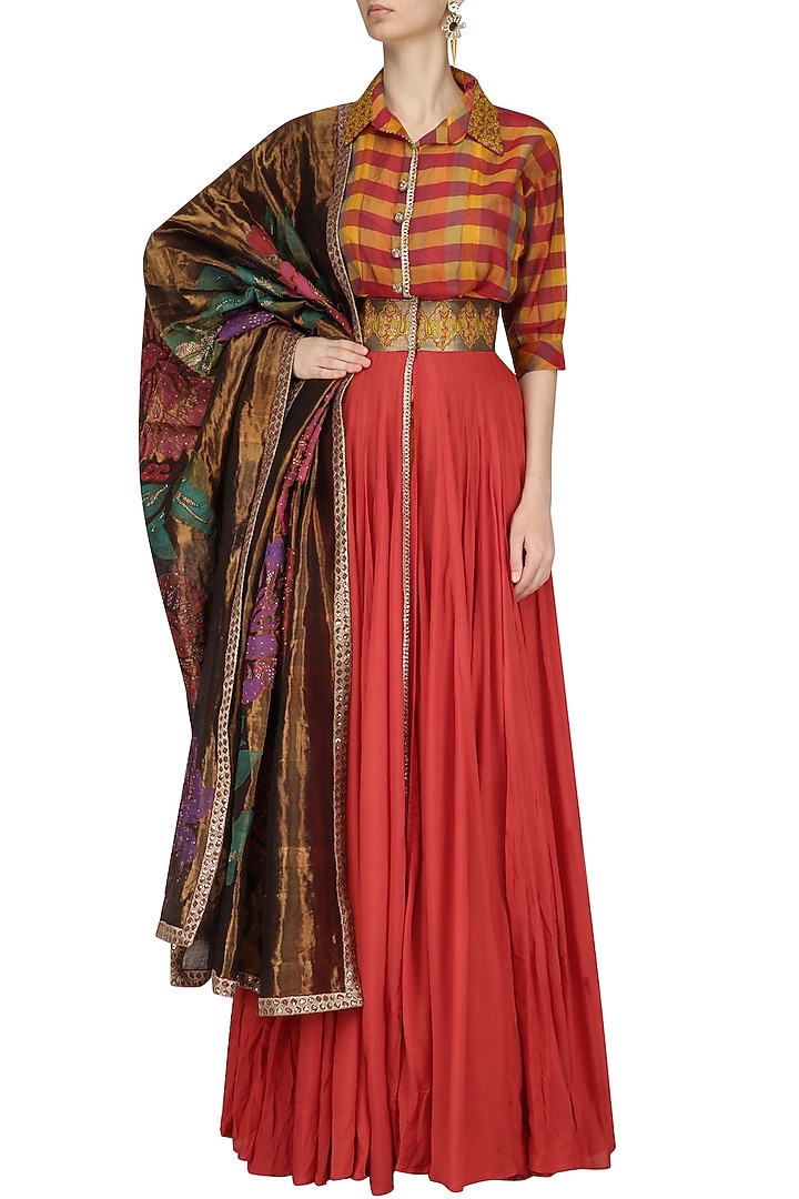 Red and yellow flared anarkali and pants set available only at Pernia's Pop Up Shop.