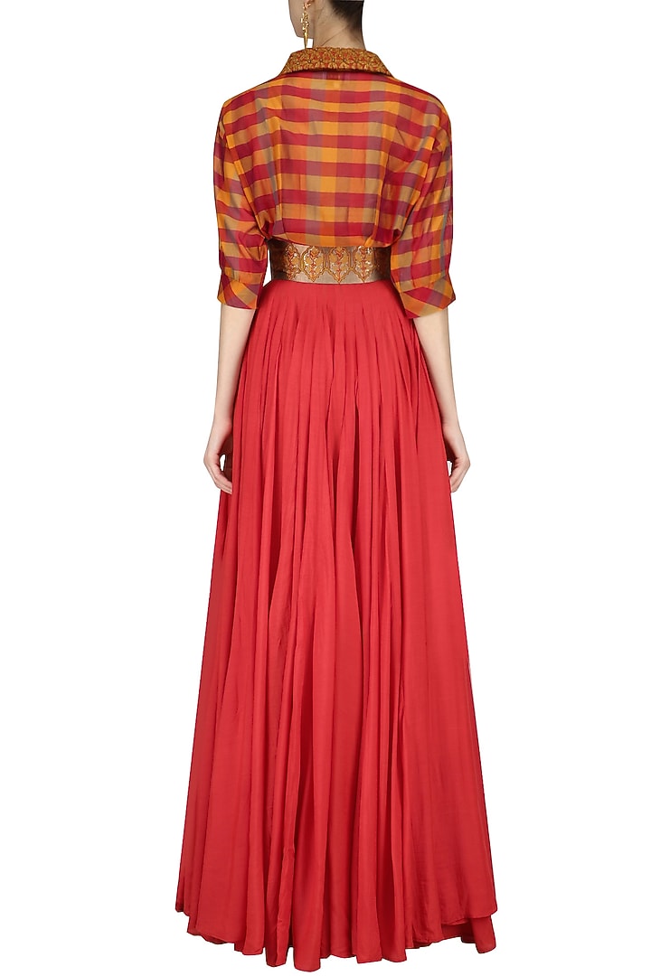 Red and yellow flared anarkali and pants set available only at Pernia's Pop Up Shop.