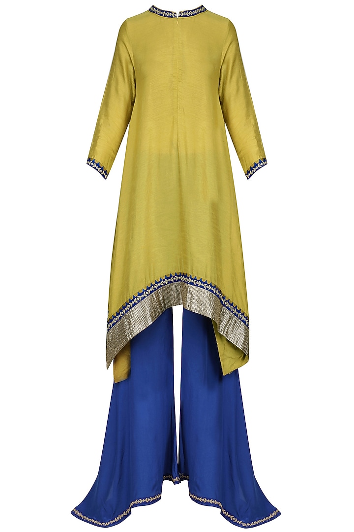 Mustard jalleba and blue flared pants set available only at Pernia's Pop Up Shop.
