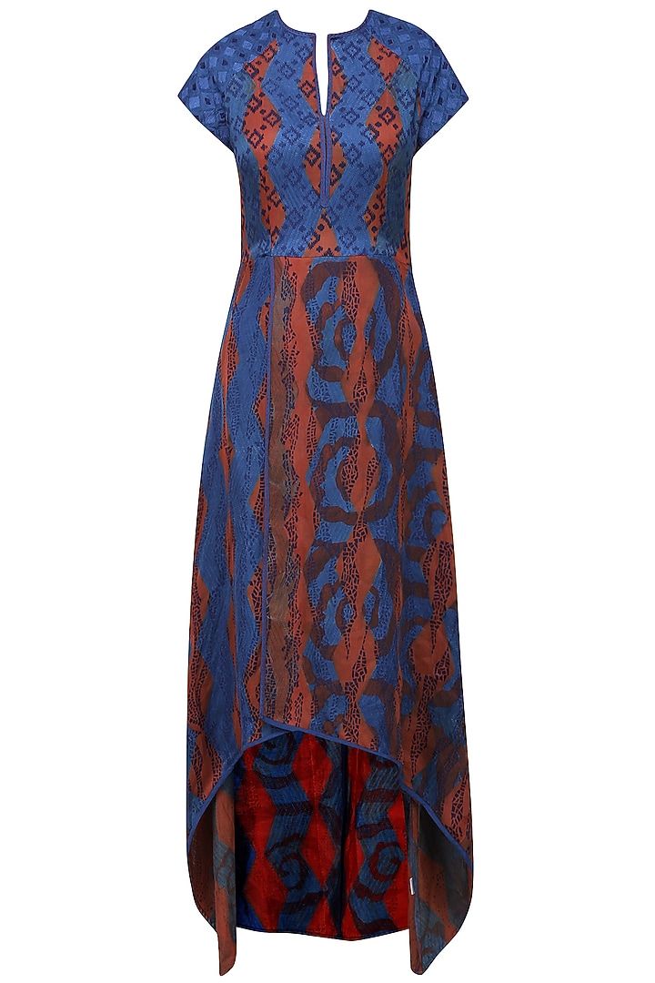 Rust orange and blue tye and dye printed tunic available only at Pernia's Pop Up Shop.