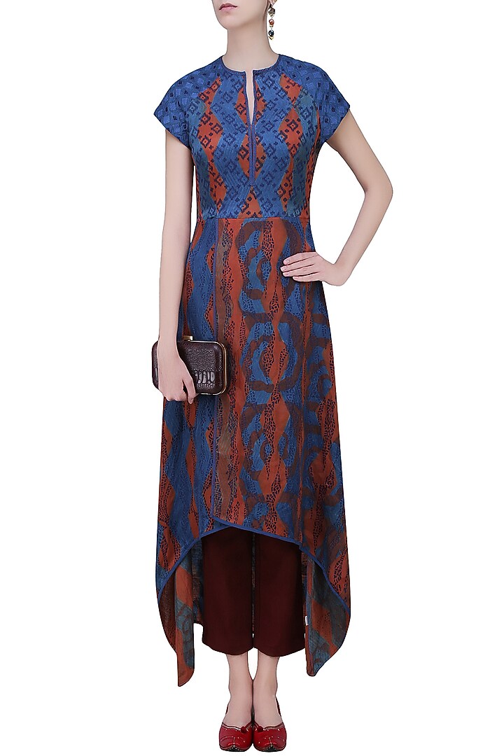 Rust orange and blue tye and dye printed tunic available only at Pernia's Pop Up Shop.