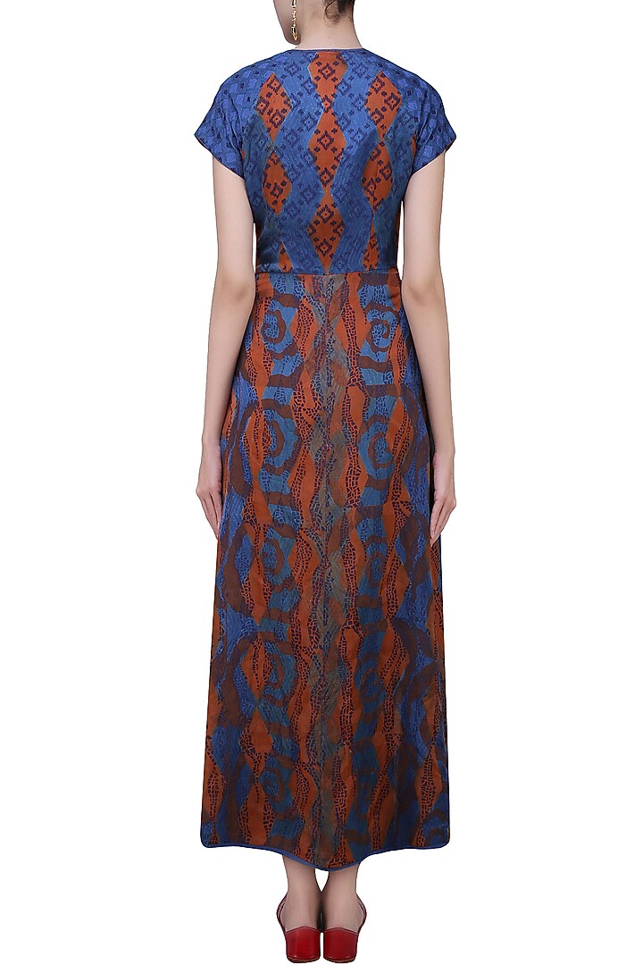 Rust orange and blue tye and dye printed tunic available only at Pernia's Pop Up Shop.