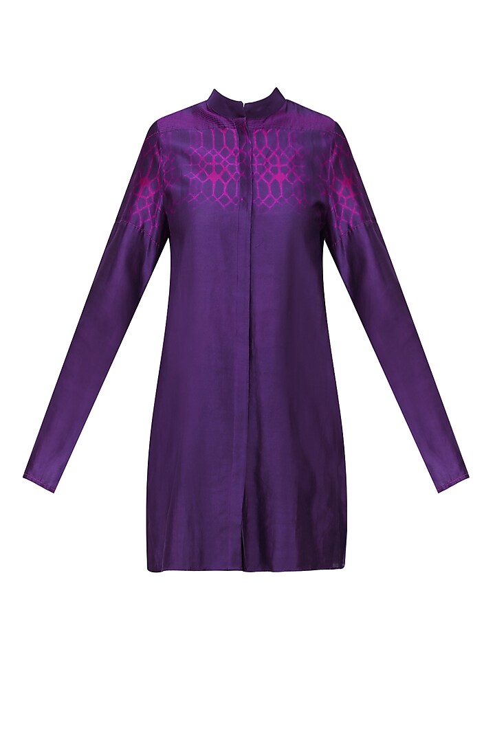 Violet and Pink Tye and Dye Printed Full Sleeves Shirt by Krishna Mehta