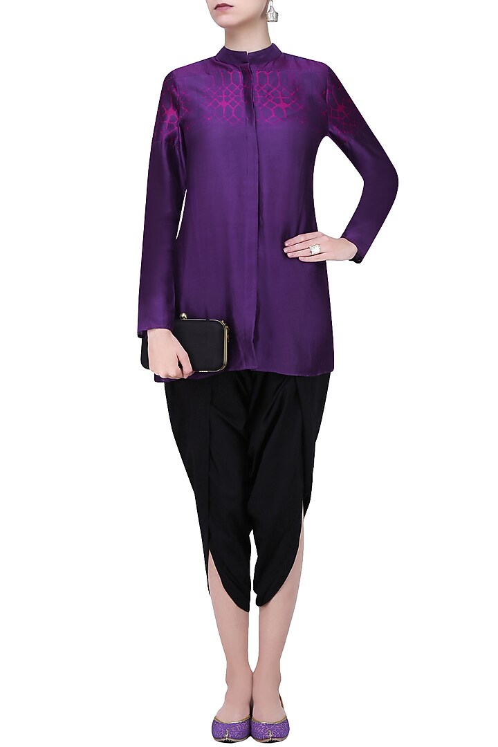 Violet and pink tye and dye printed full sleeves shirt available only at Pernia's Pop Up Shop.