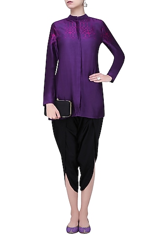 Violet and Pink Tye and Dye Printed Full Sleeves Shirt by Krishna Mehta