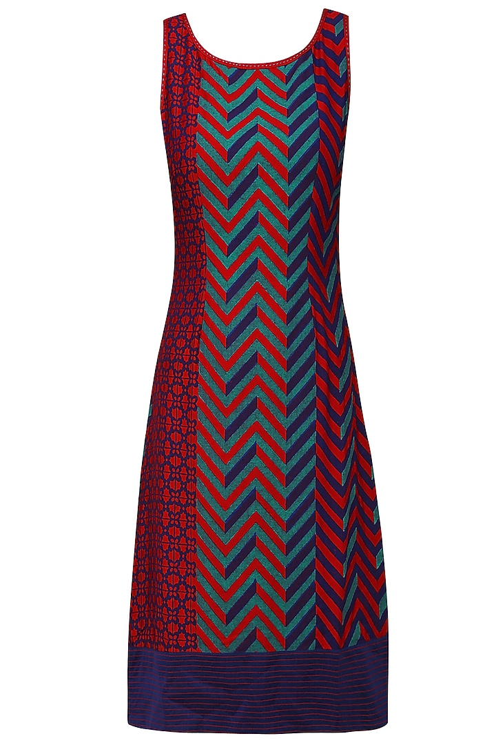 Red, blue and turquoise printed skater dress available only at Pernia's Pop Up Shop.