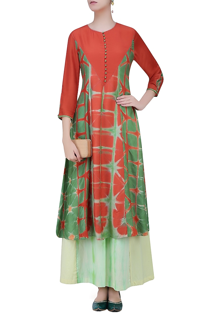 Green and orange tye and dye printed tunic available only at Pernia's Pop Up Shop.