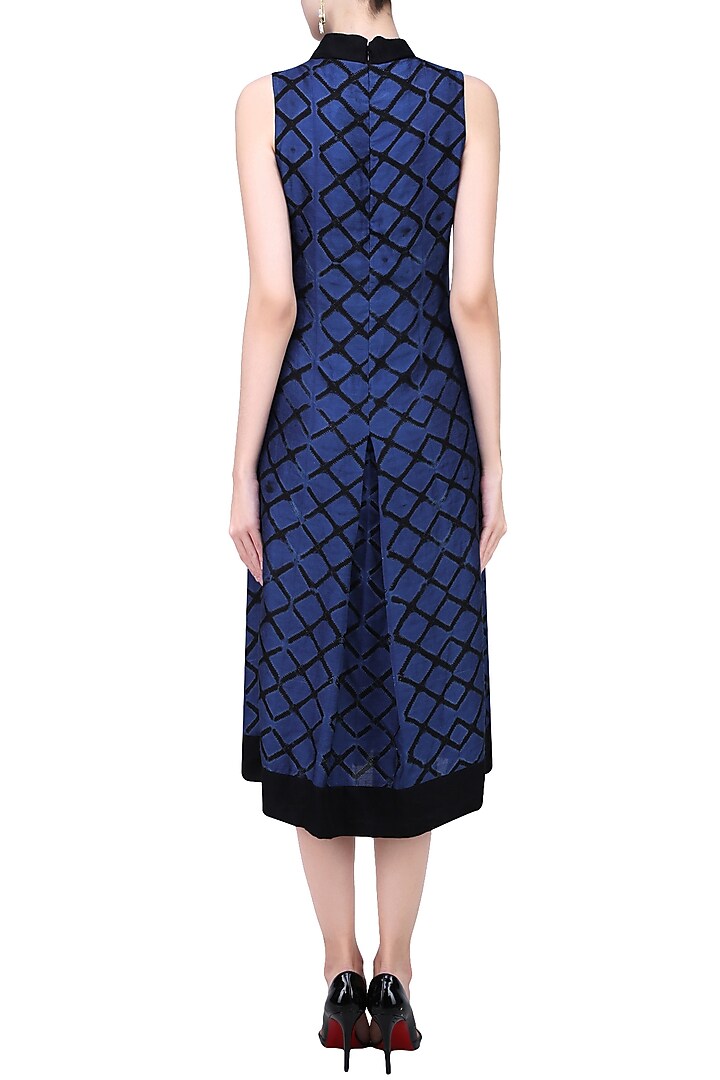 Blue and black tye and dye printed flared dress available only at Pernia's Pop Up Shop.