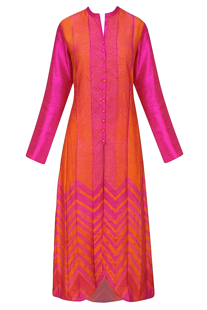 Orange and Fuchsia Pink Printed Tunic by Krishna Mehta