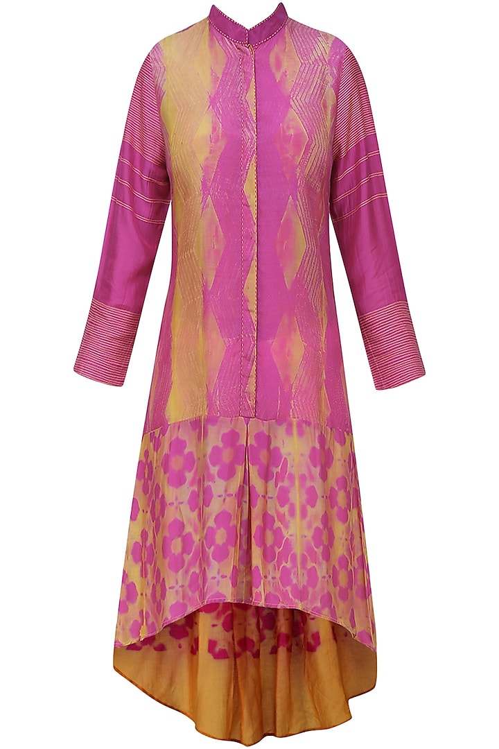 Pink High Low Tye and Dye Printed Tunic by Krishna Mehta