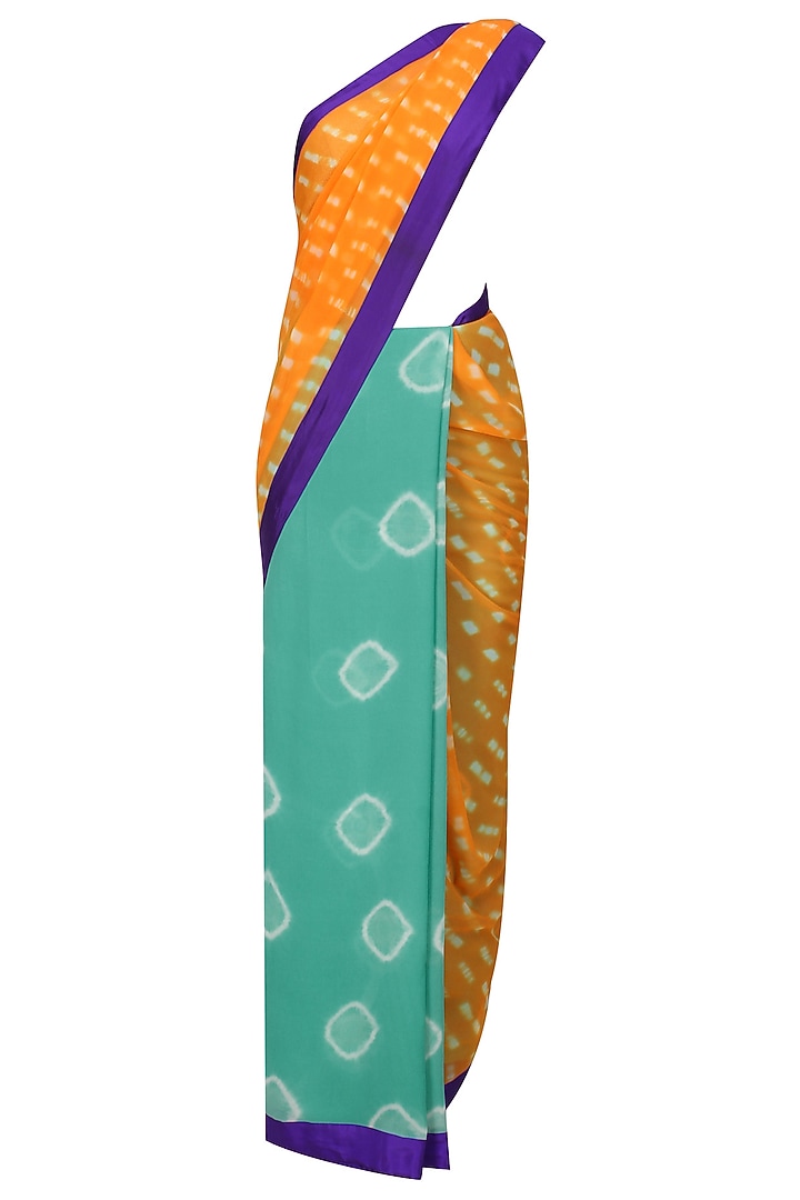 Krishna Mehta presents Orange and blue tye and dye printed saree available only at Pernia's Pop Up Shop.