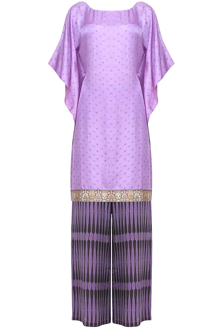 Purple tie and dye printed kaftan tunic and flared pants set available only at Pernia's Pop Up Shop