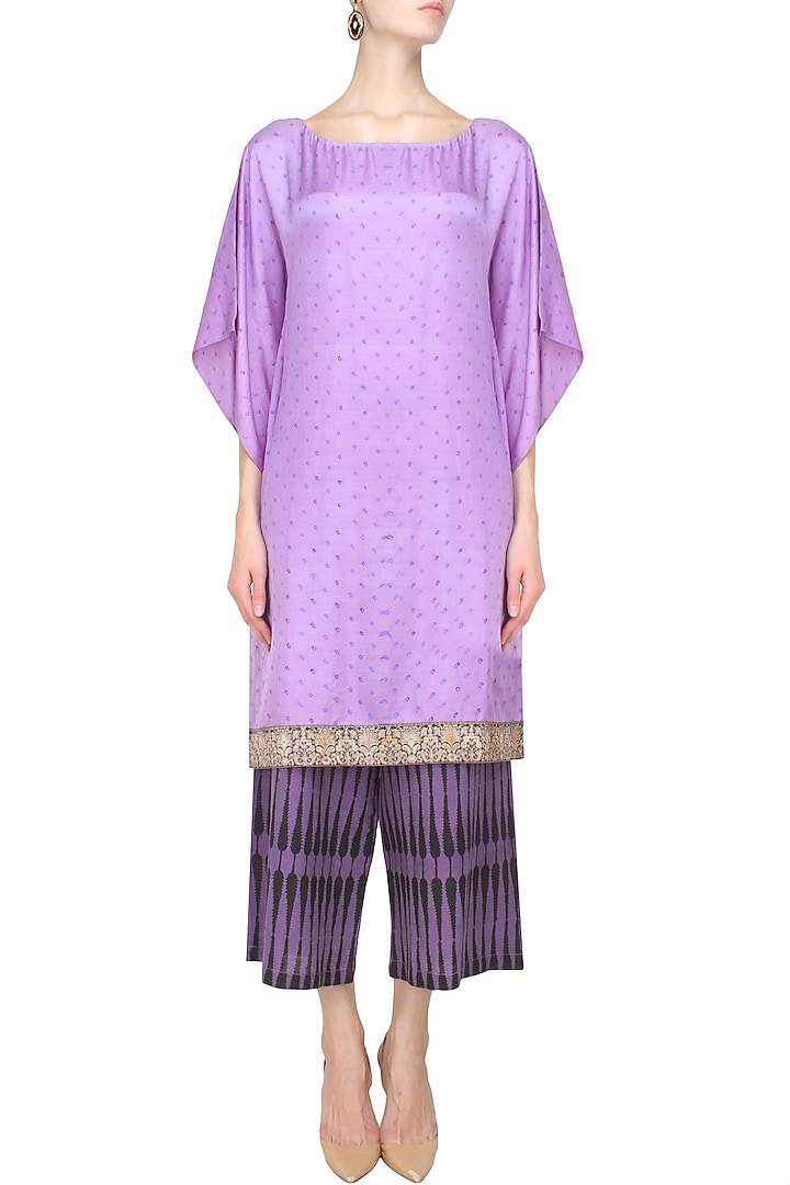 Purple tie and dye printed kaftan tunic and flared pants set available only at Pernia's Pop Up Shop