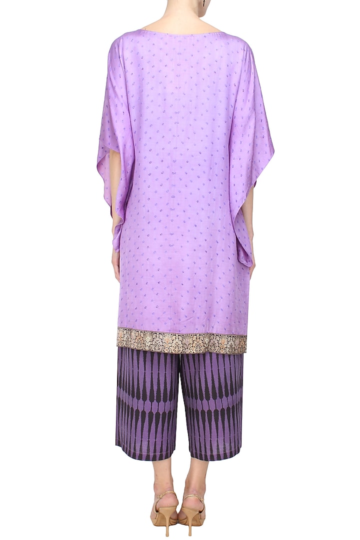 Purple tie and dye printed kaftan tunic and flared pants set available only at Pernia's Pop Up Shop