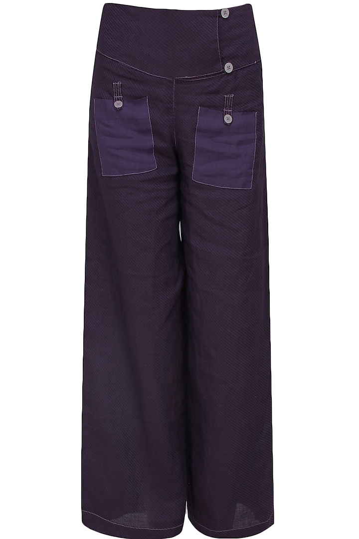 Purple buttons detailing wide legged pants by Krishna Mehta