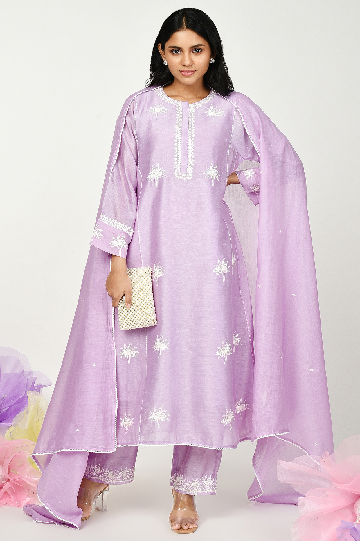 Lilac Chanderi Embroidered Kurta Set by Komal Shah at Pernia's Pop Up Shop