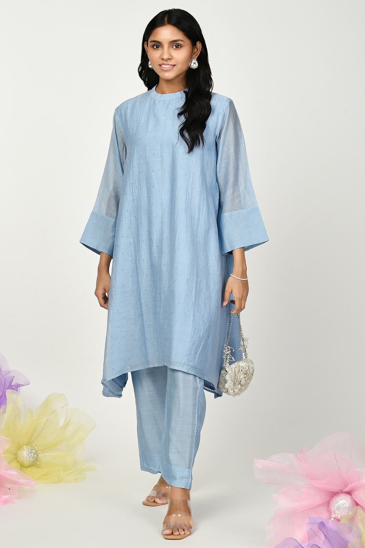 Blue Chanderi Embroidered Tunic Set by Komal Shah at Pernia's Pop Up Shop