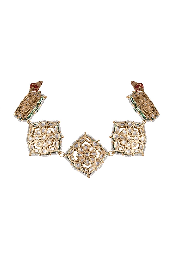 22k Gold Plated Meenakari Kundan & Pearls Choker Necklace by Just Shraddha at Pernia's Pop Up Shop