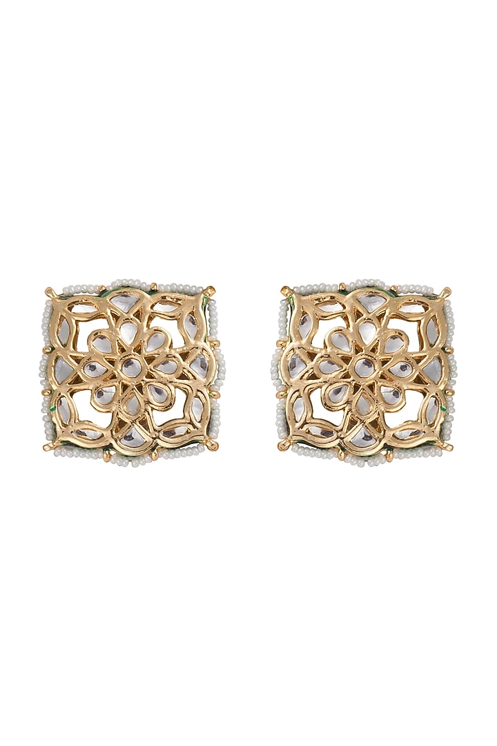 22Kt Gold Plated Meenakari Kundan & Pearls Earrings by Just Shraddha at Pernia's Pop Up Shop