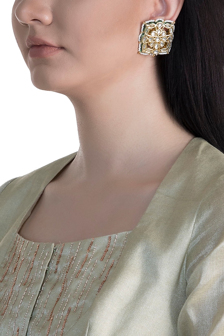 22Kt Gold Plated Meenakari Kundan & Pearls Earrings by Just Shraddha at Pernia's Pop Up Shop