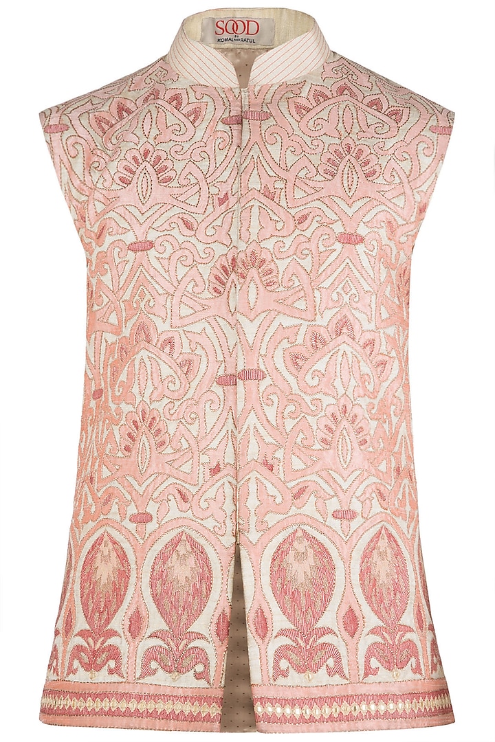 Peach and Cream Embroidered Waist Coat by Kommal Sood