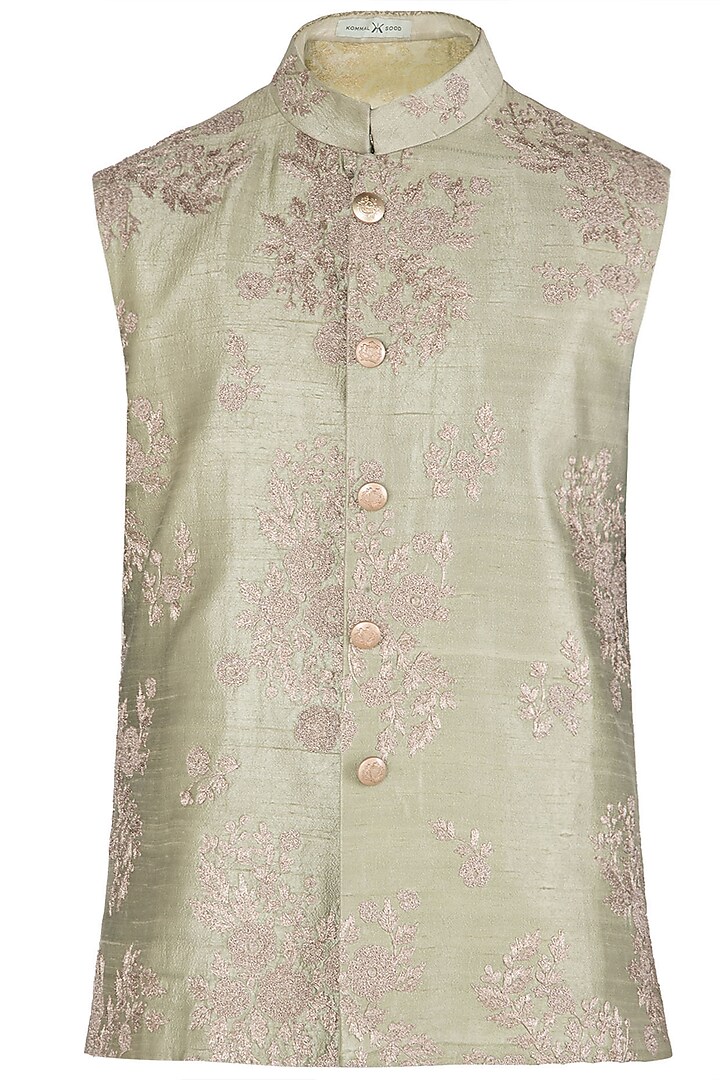 Light Green Embroidered Waist Coat by Kommal Sood