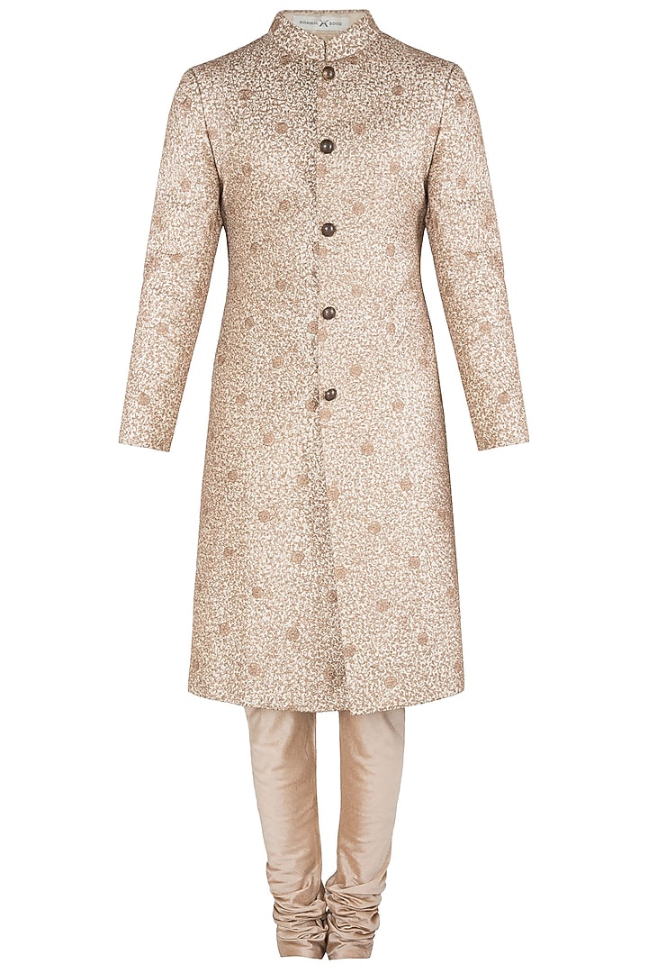 Cream embroidered sherwani set available only at Pernia's Pop Up Shop.