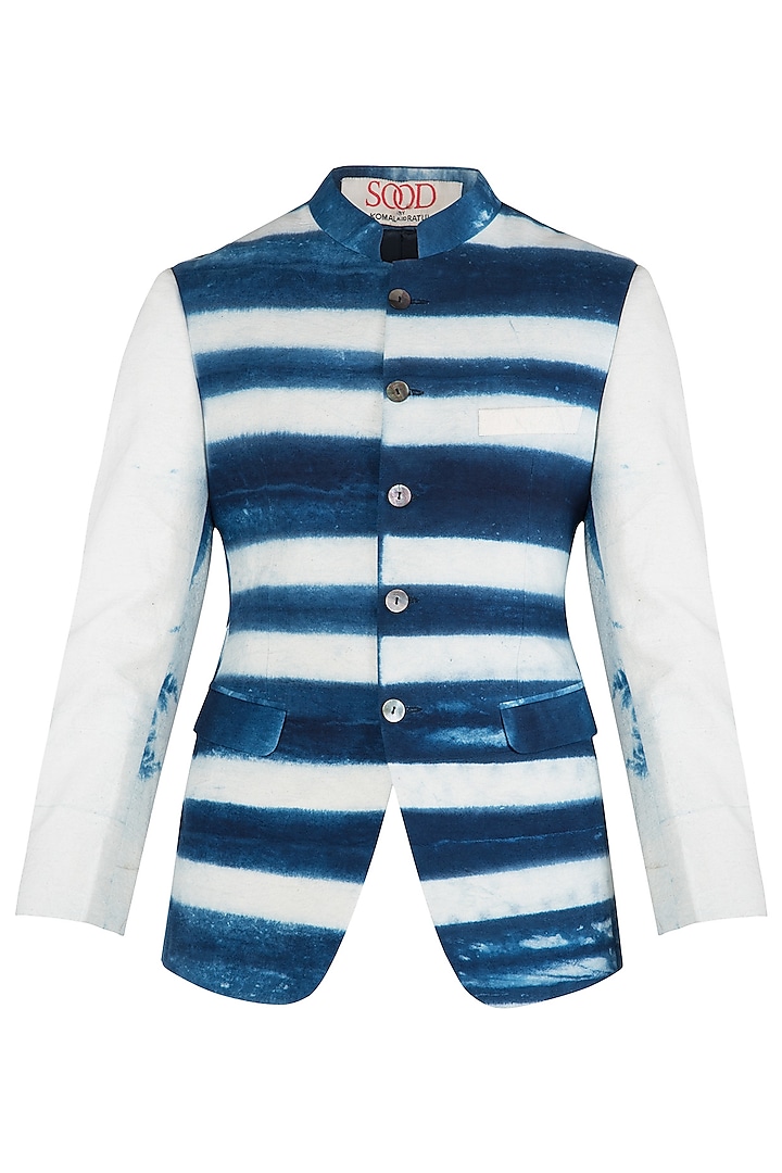 Blue and White Clamp Dyed Waist Coat by Kommal Sood