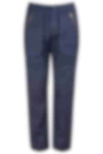 Navy Blue Zipped Pocket Trousers by Kommal Sood