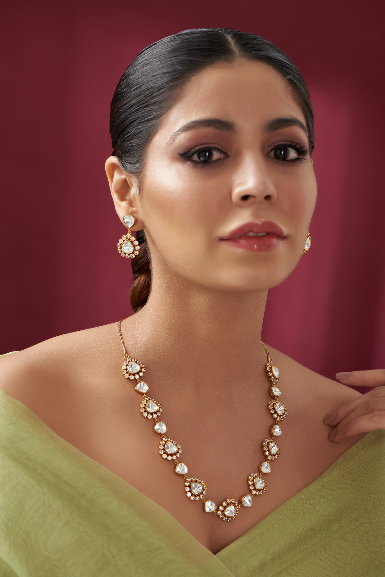 Gold Plated Kundan Polki String Necklace Set by Just Shraddha at Pernia's Pop Up Shop