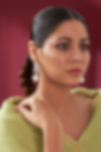 White Rhodium Finish Pearl Drop Hoop Earrings by Just Shraddha at Pernia's Pop Up Shop