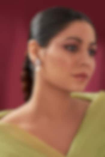 White Rhodium Finish Diamond & Baroque Pearl Drop Dangler Earrings by Just Shraddha at Pernia's Pop Up Shop