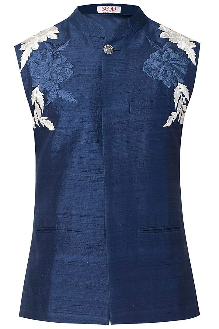 Navy blue nehru jacket available only at Pernia's Pop Up Shop.