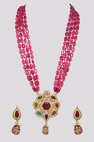 Gold Plated Ruby Necklace Set by Just Shraddha