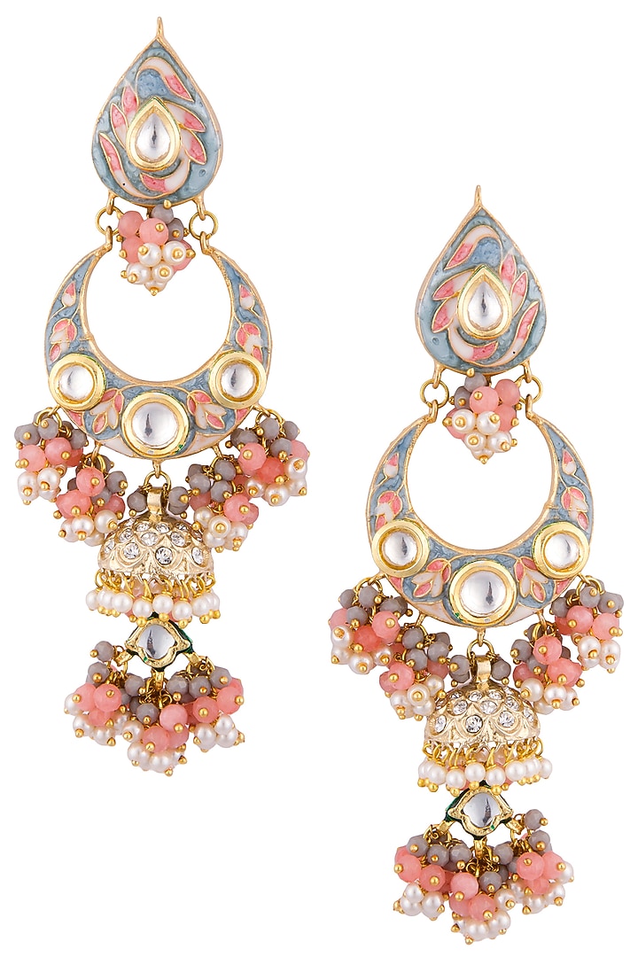 Gold plated cluster beaded long earrings by Just Shraddha at Pernia's Pop Up Shop