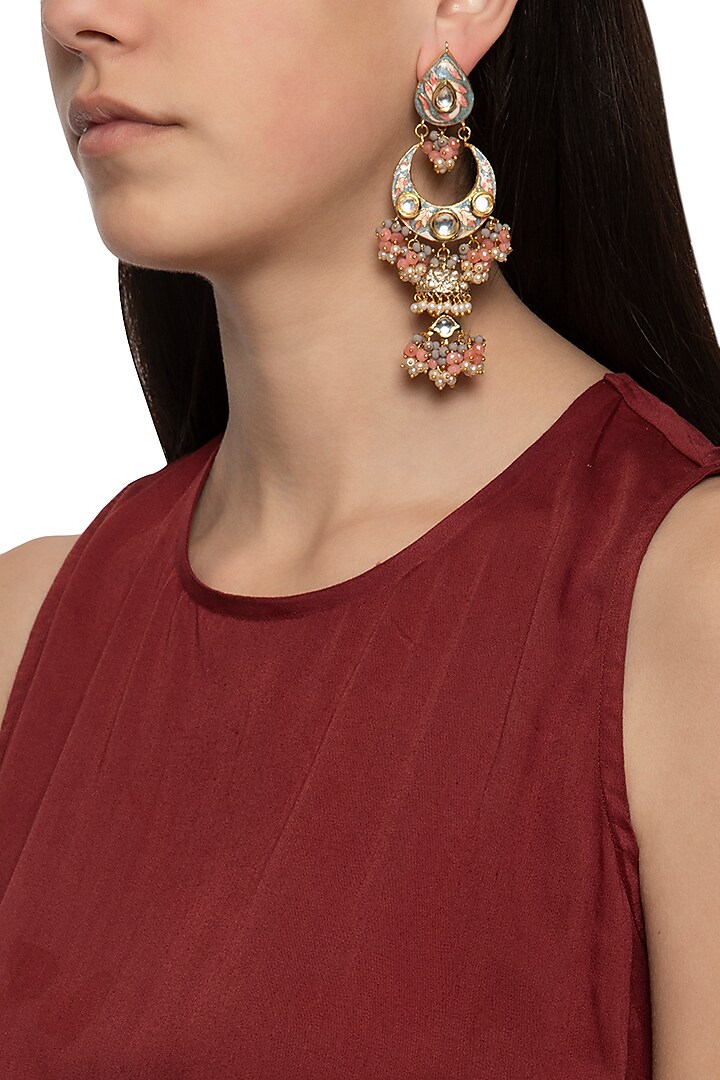 Gold plated cluster beaded long earrings by Just Shraddha