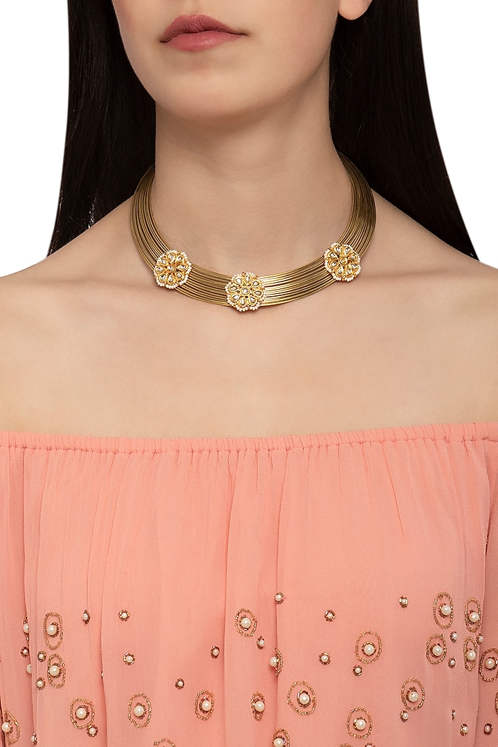Gold plated hasli necklace by Just Shraddha