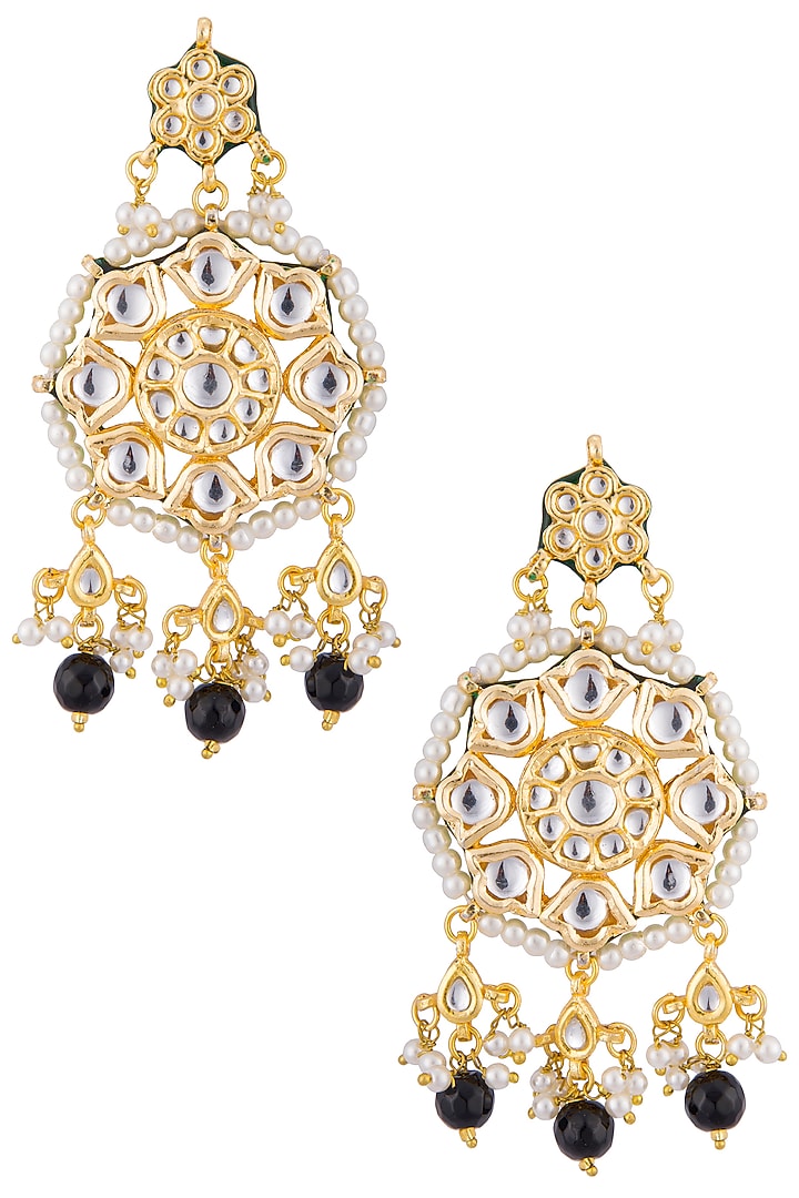 Gold plated round kundan earrings by Just Shraddha at Pernia's Pop Up Shop